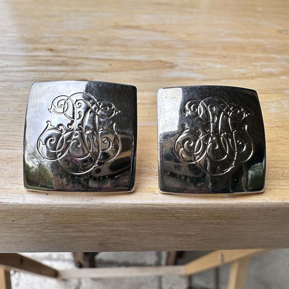 Vintage DLC Monogram Cufflinks 0.9 Inch Square Gold Tone Metal Classic‎ Retro
